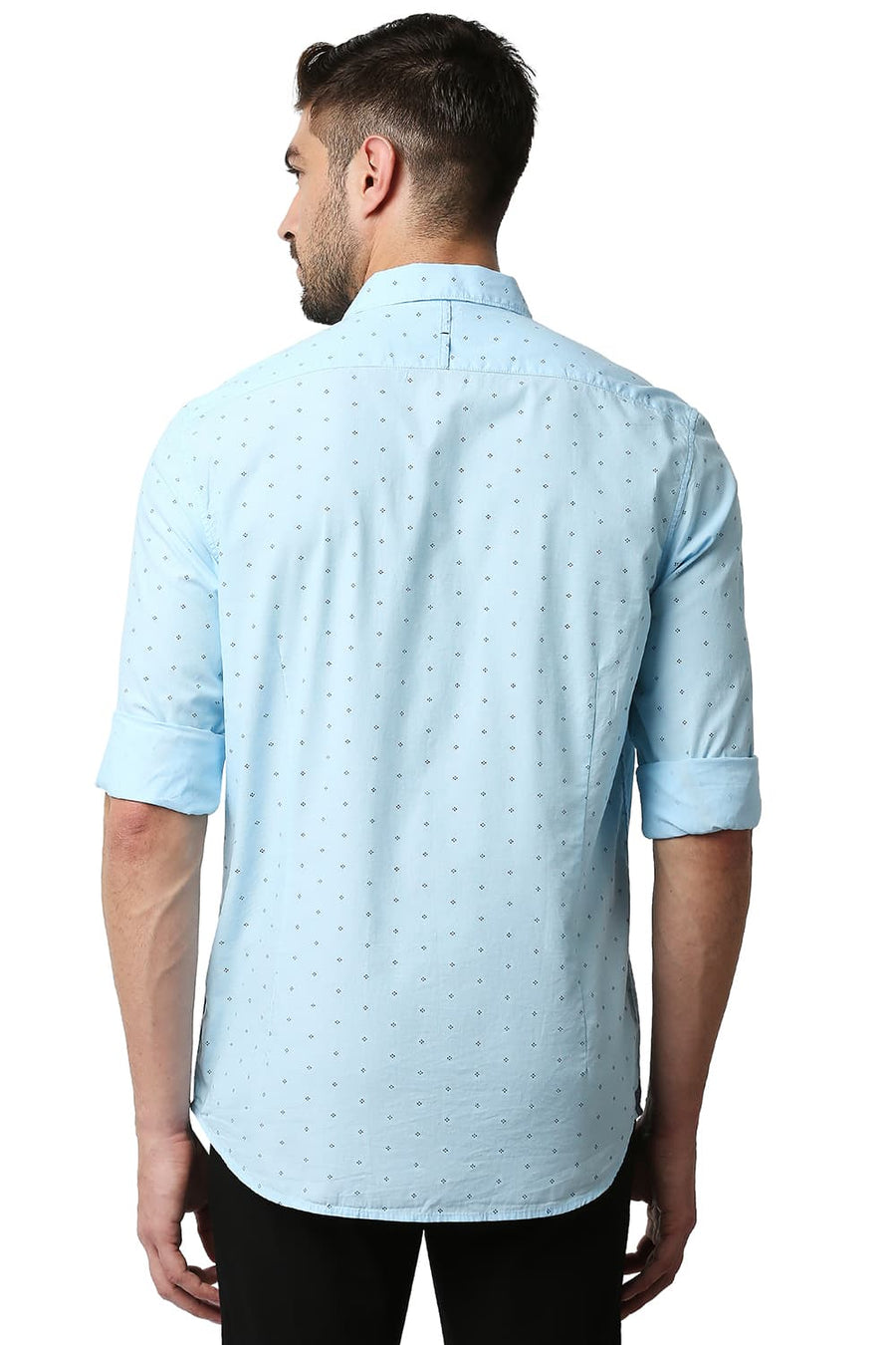 BASICS SLIM FIT CRYSTAL BLUE FIL-A-FIL PRINTED SHIRT