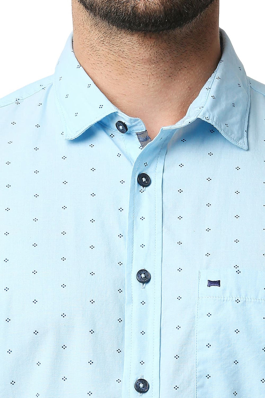 BASICS SLIM FIT CRYSTAL BLUE FIL-A-FIL PRINTED SHIRT