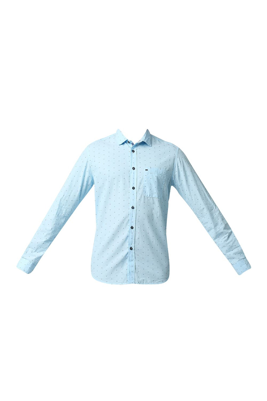 BASICS SLIM FIT CRYSTAL BLUE FIL-A-FIL PRINTED SHIRT