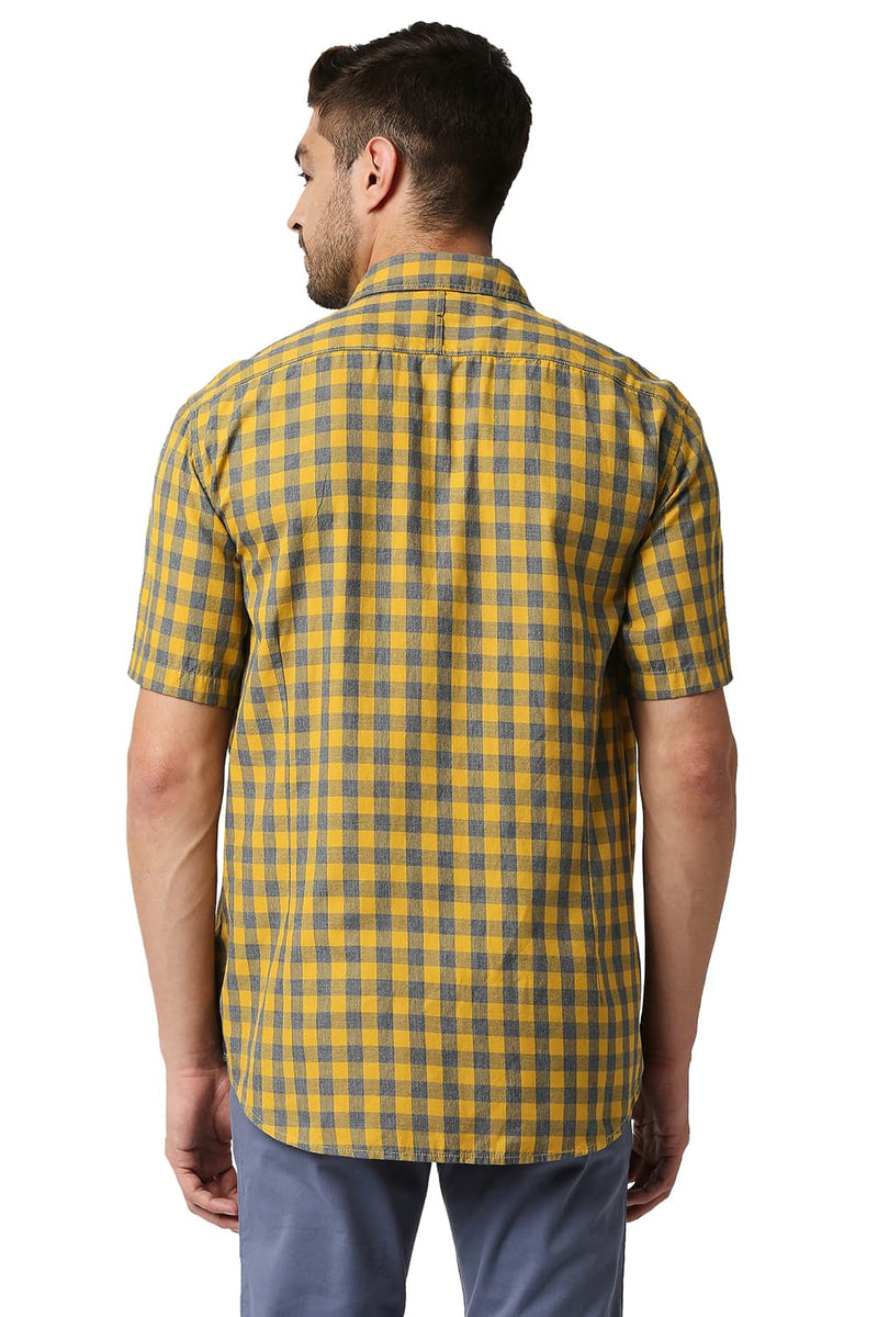 BASICS SLIM FIT MELANGE CHECKS HALFSLEEVES SHIRT