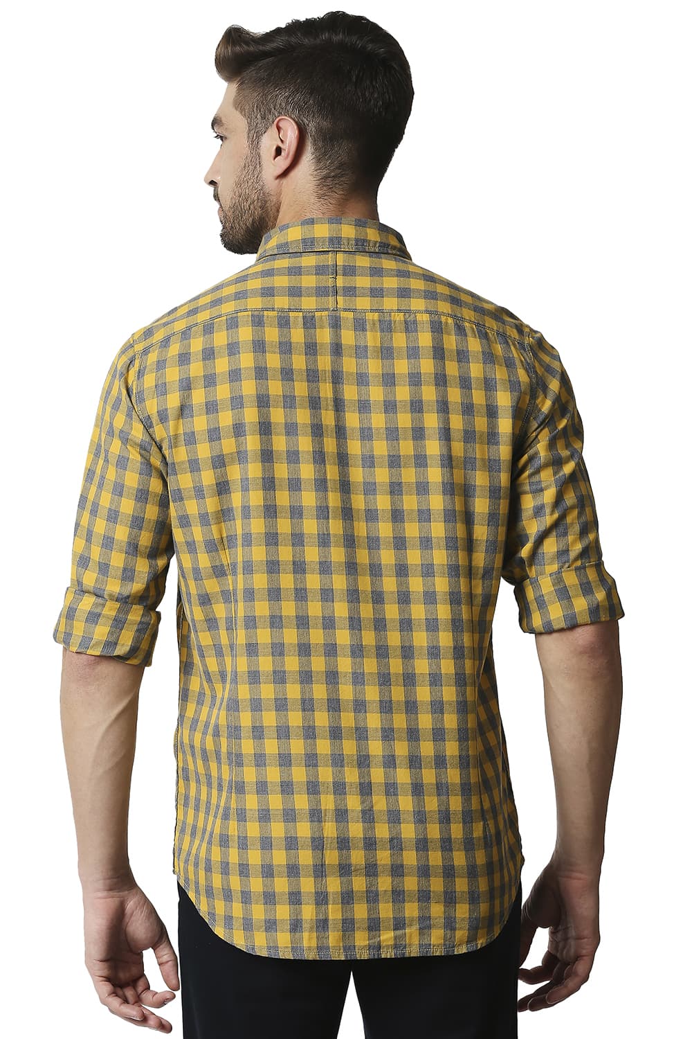 BASICS SLIM FIT MELANGE CHECKS SHIRT