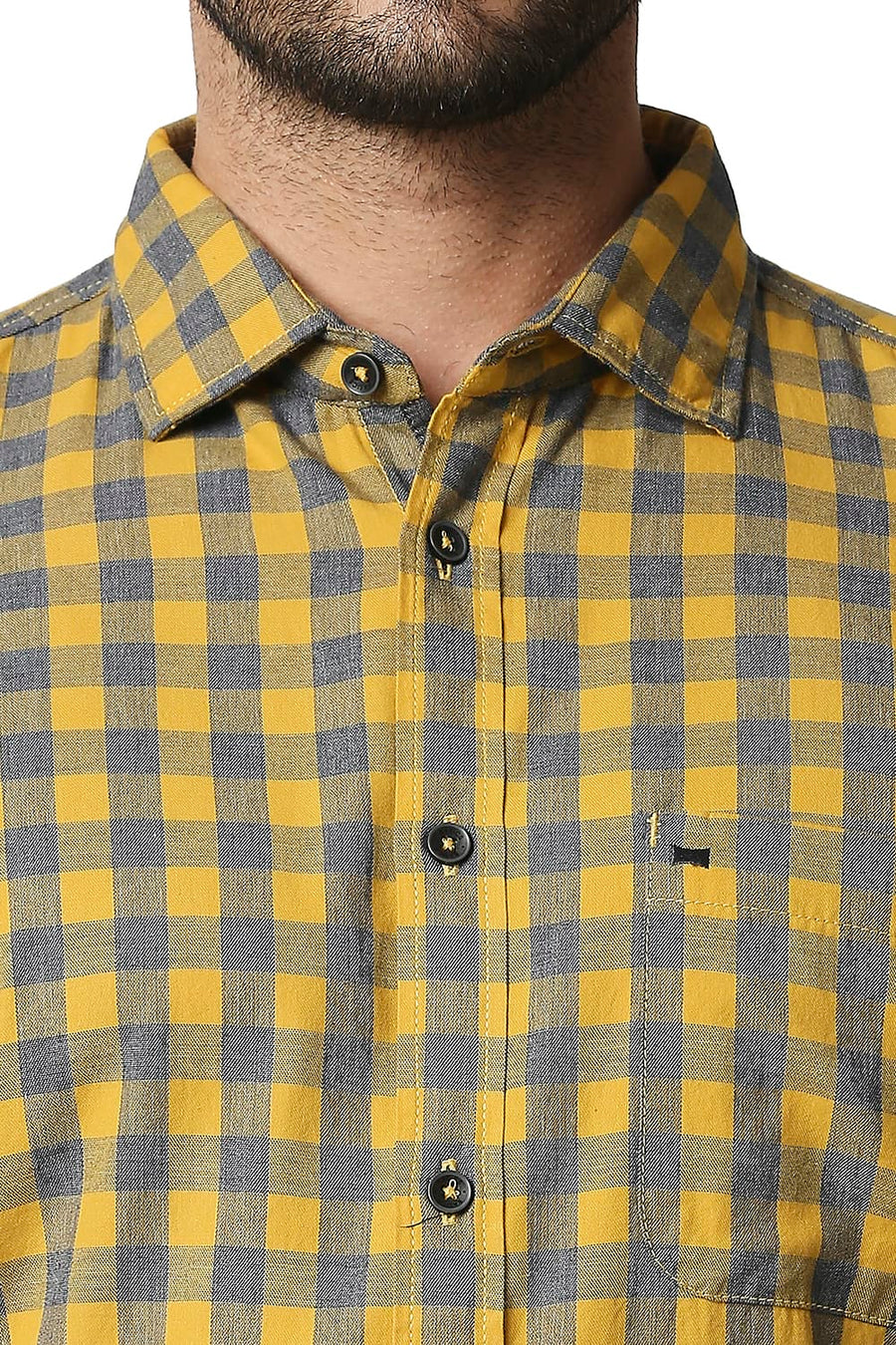 BASICS SLIM FIT GOLDEN YELLOW MELANGE CHECKS SHIRT