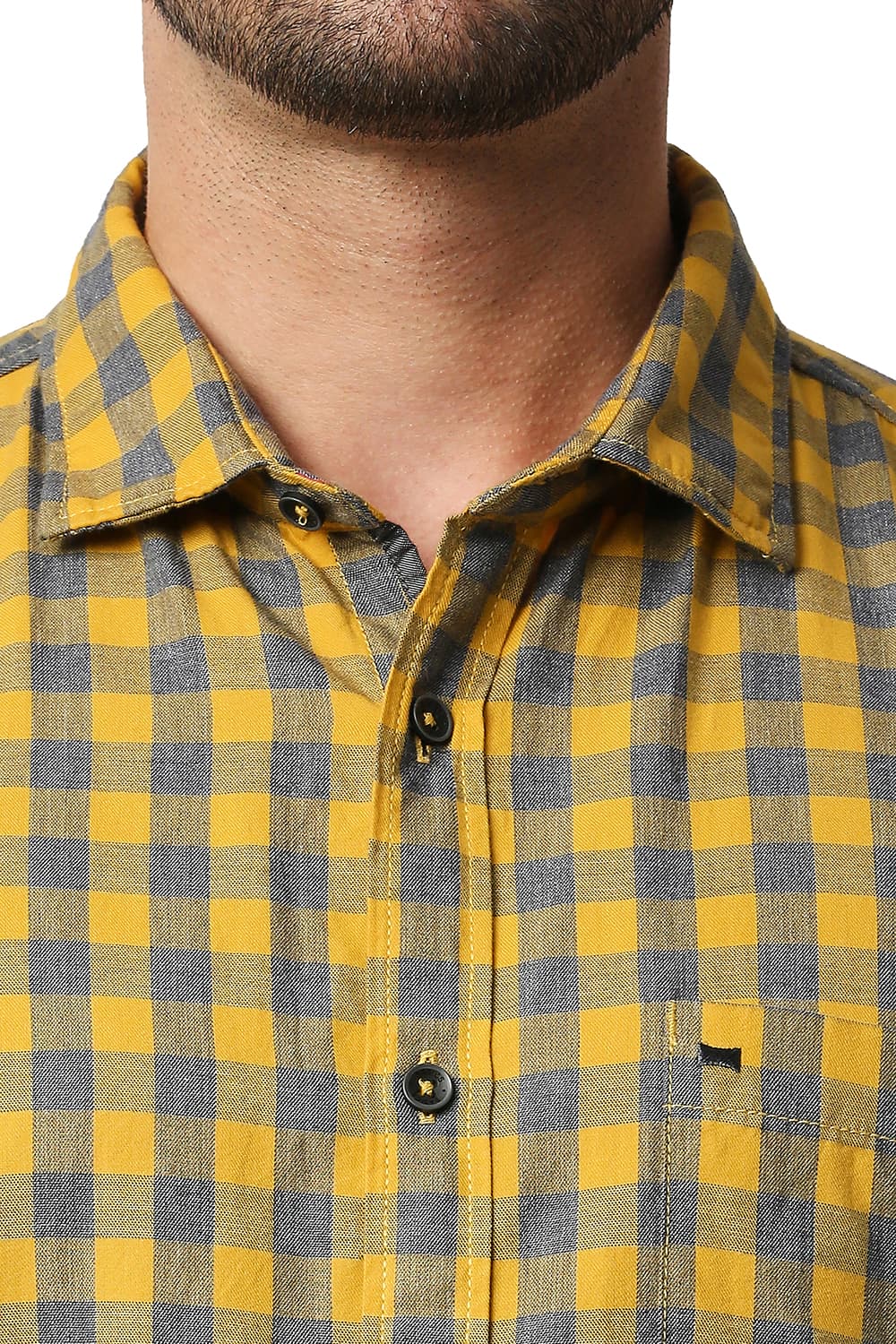 BASICS SLIM FIT MELANGE CHECKS HALFSLEEVES SHIRT