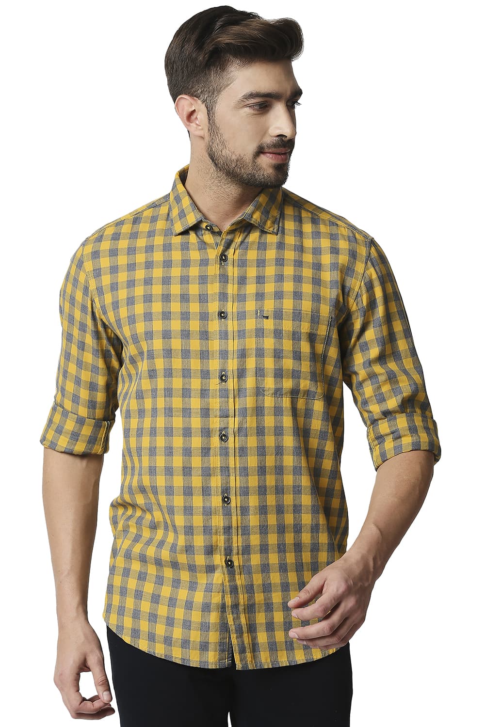 BASICS SLIM FIT MELANGE CHECKS SHIRT