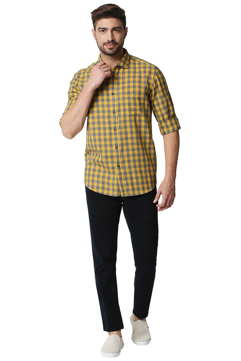 BASICS SLIM FIT MELANGE CHECKS SHIRT