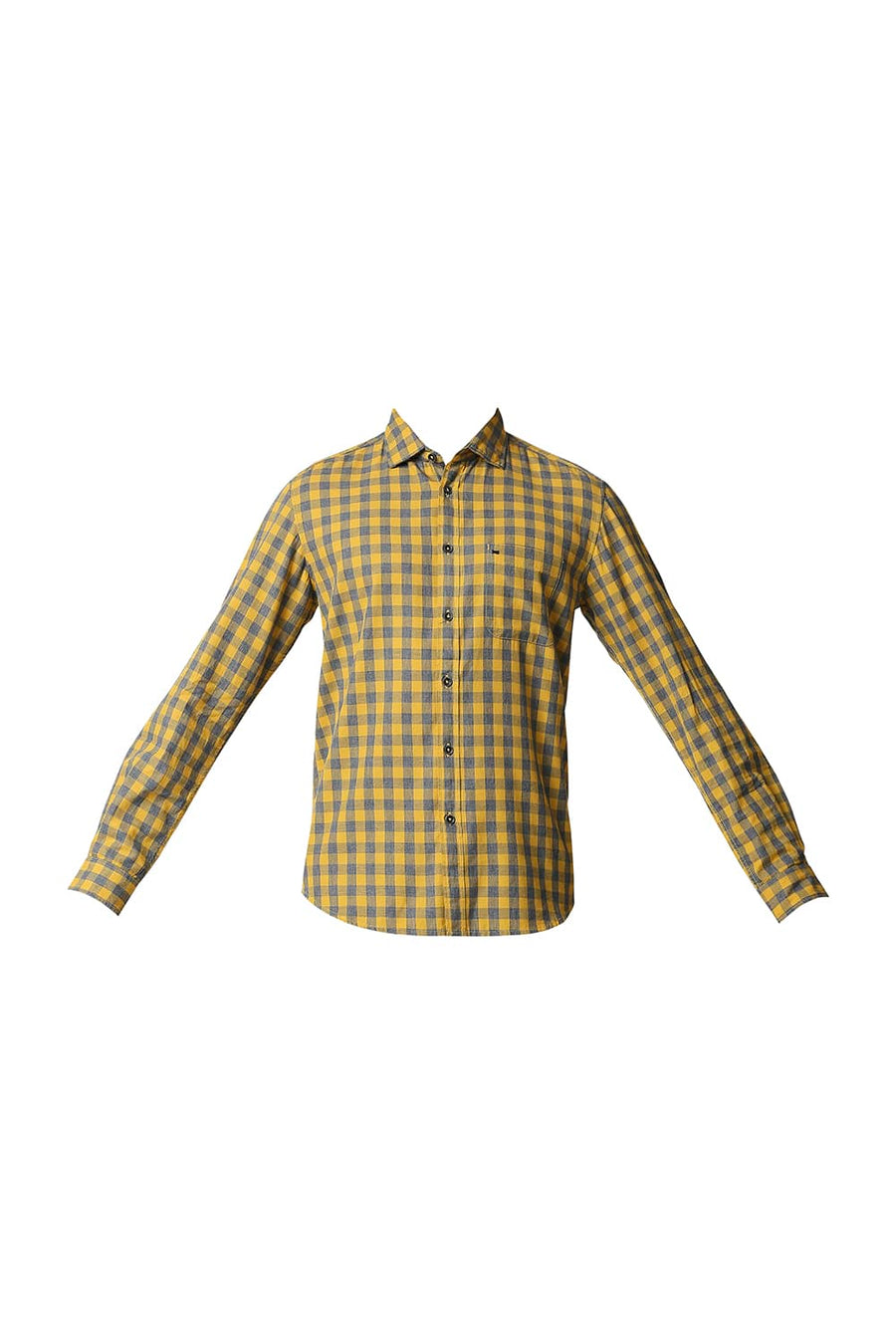 BASICS SLIM FIT GOLDEN YELLOW MELANGE CHECKS SHIRT