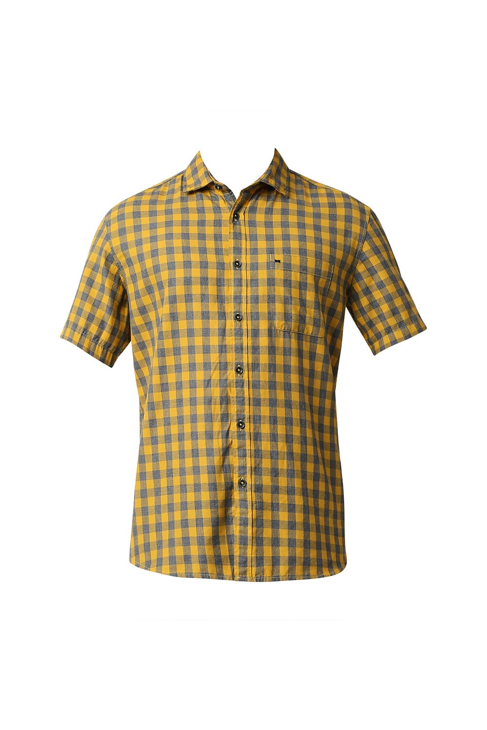 BASICS SLIM FIT MELANGE CHECKS HALFSLEEVES SHIRT