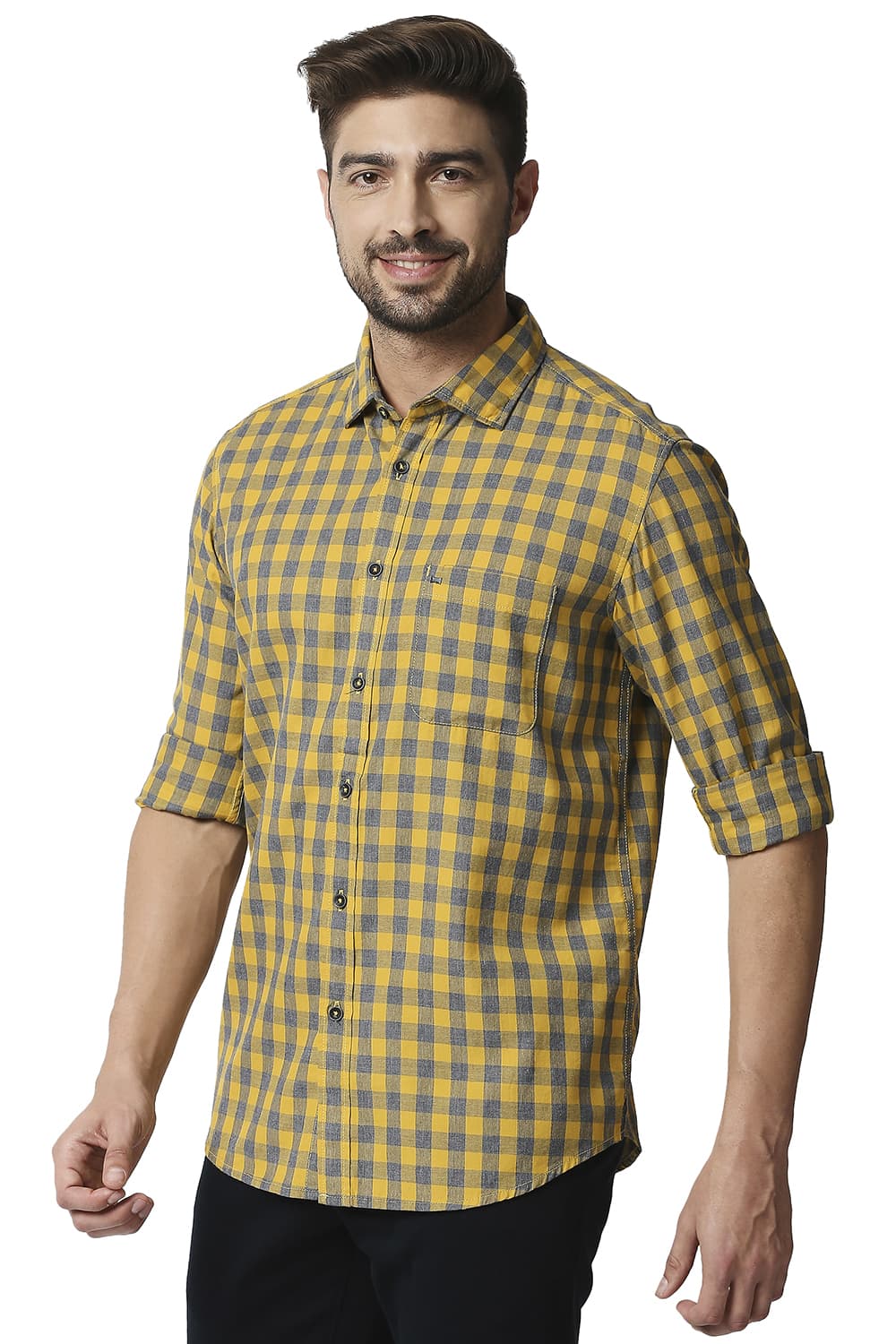 BASICS SLIM FIT MELANGE CHECKS SHIRT