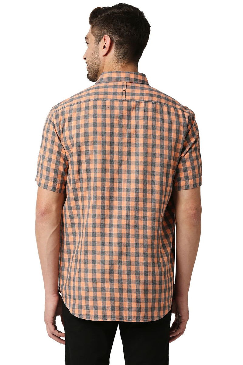 BASICS SLIM FIT MELANGE CHECKS HALFSLEEVES SHIRT