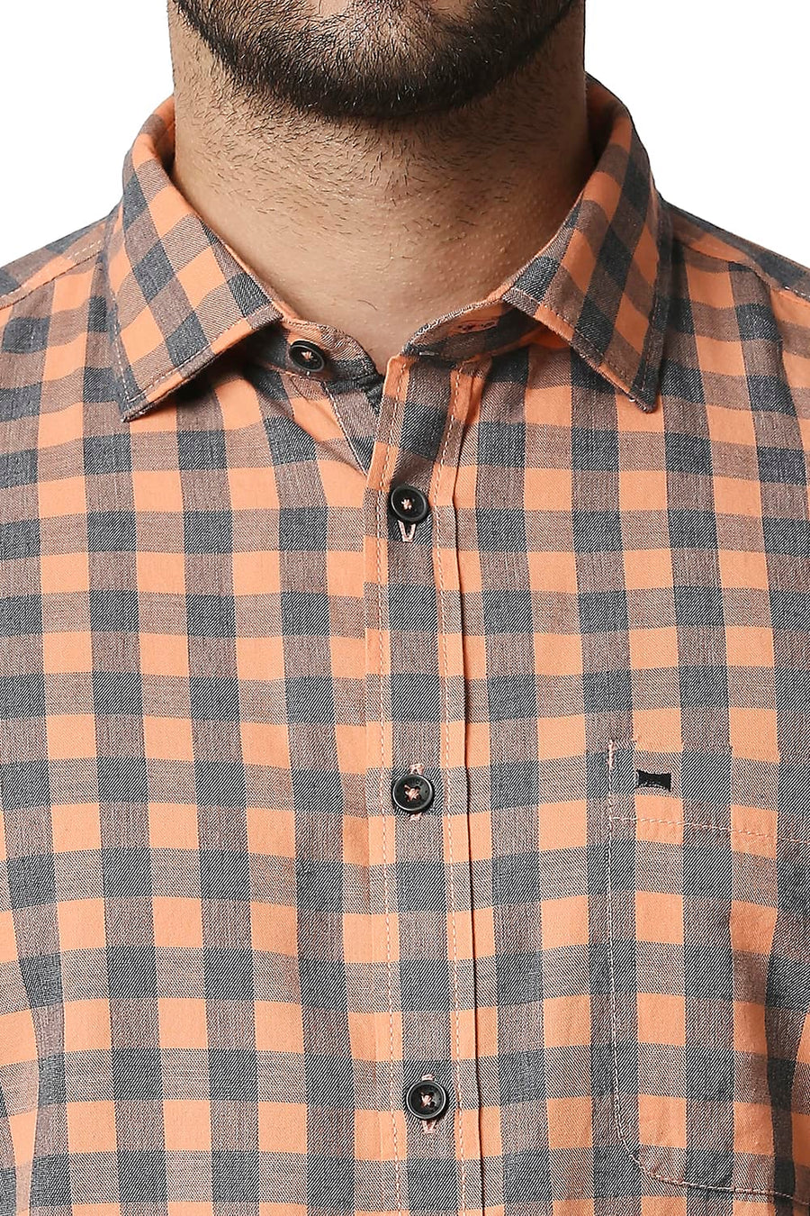 BASICS SLIM FIT ORANGE PUNCH MELANGE CHECKS SHIRT