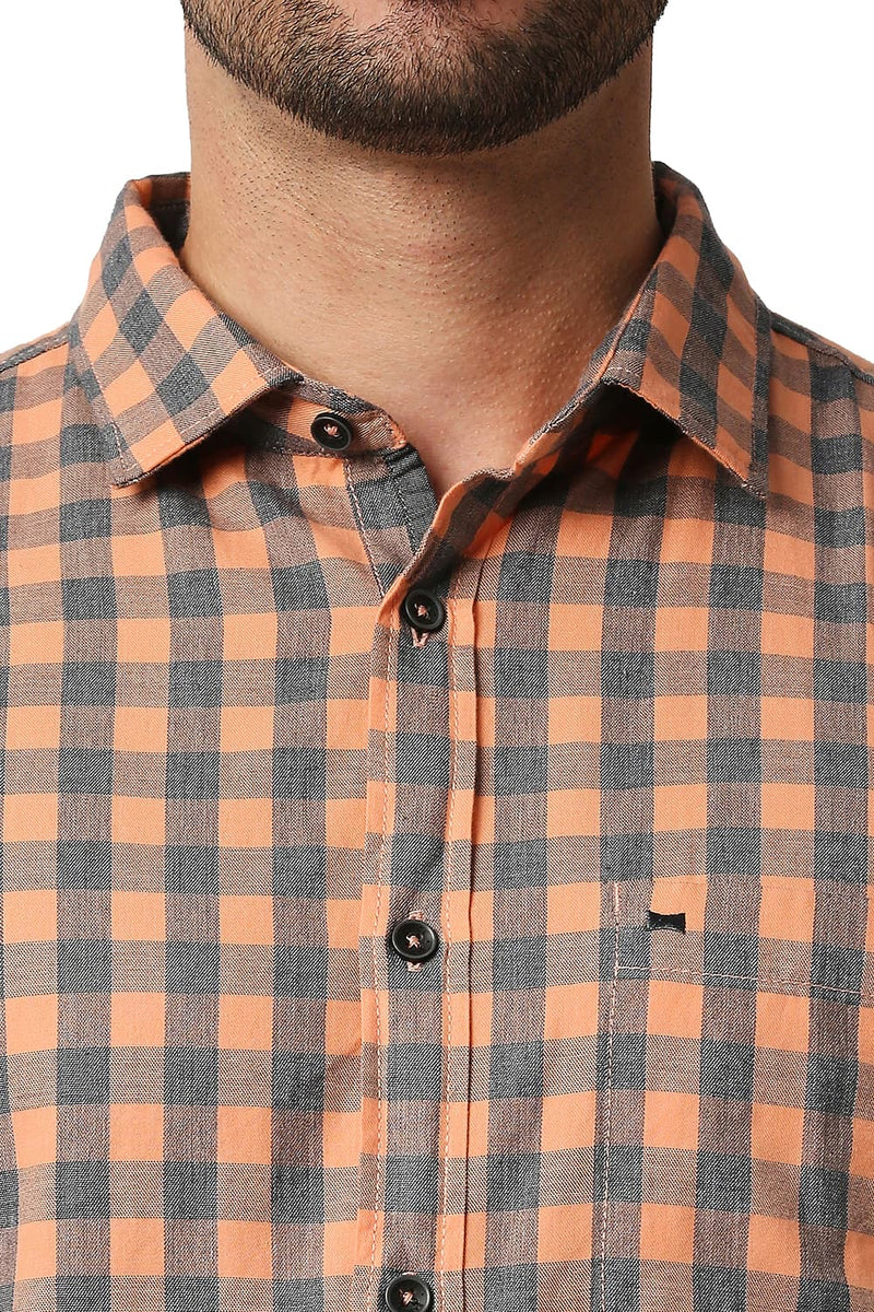 BASICS SLIM FIT MELANGE CHECKS HALFSLEEVES SHIRT