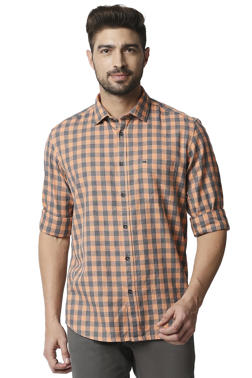 BASICS SLIM FIT MELANGE CHECKS SHIRT