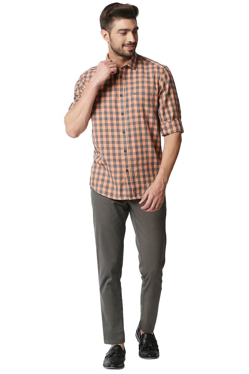 BASICS SLIM FIT MELANGE CHECKS SHIRT