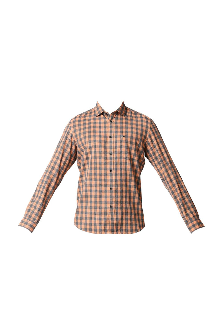 BASICS SLIM FIT ORANGE PUNCH MELANGE CHECKS SHIRT