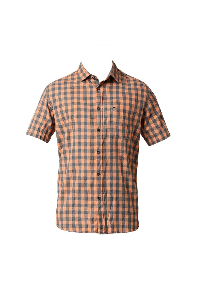 BASICS SLIM FIT MELANGE CHECKS HALFSLEEVES SHIRT