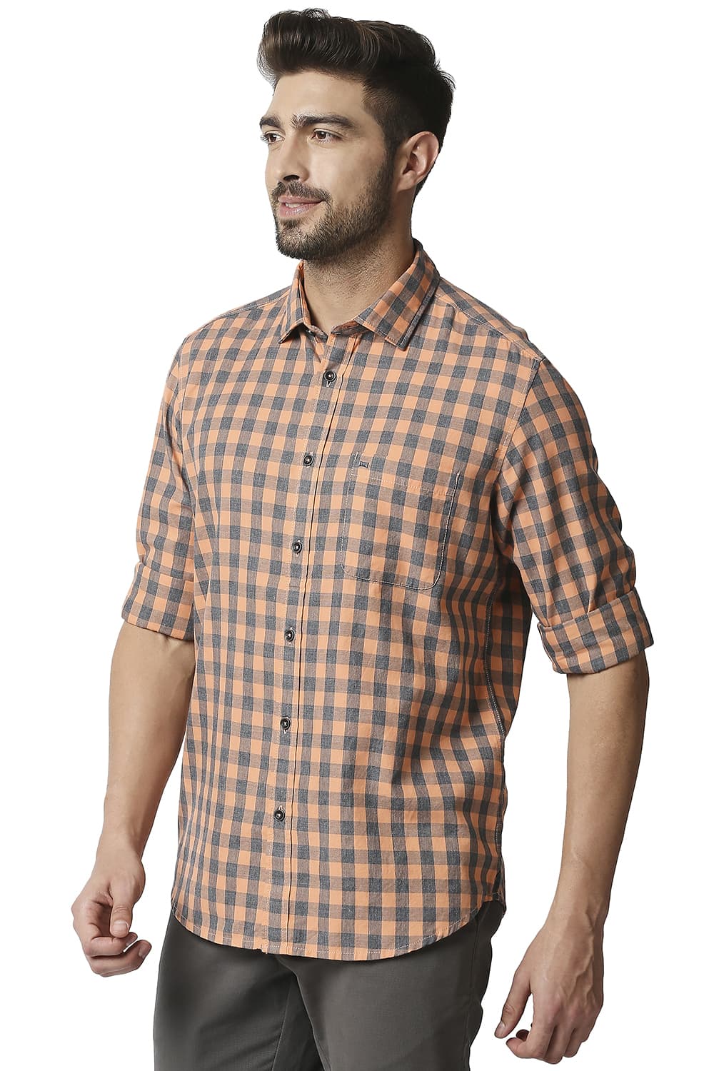 BASICS SLIM FIT MELANGE CHECKS SHIRT