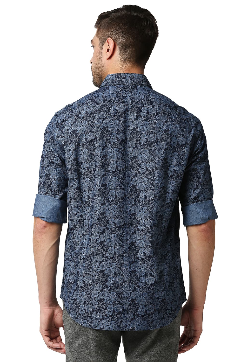 BASICS SLIM FIT INDIGO PRINTED SHIRT