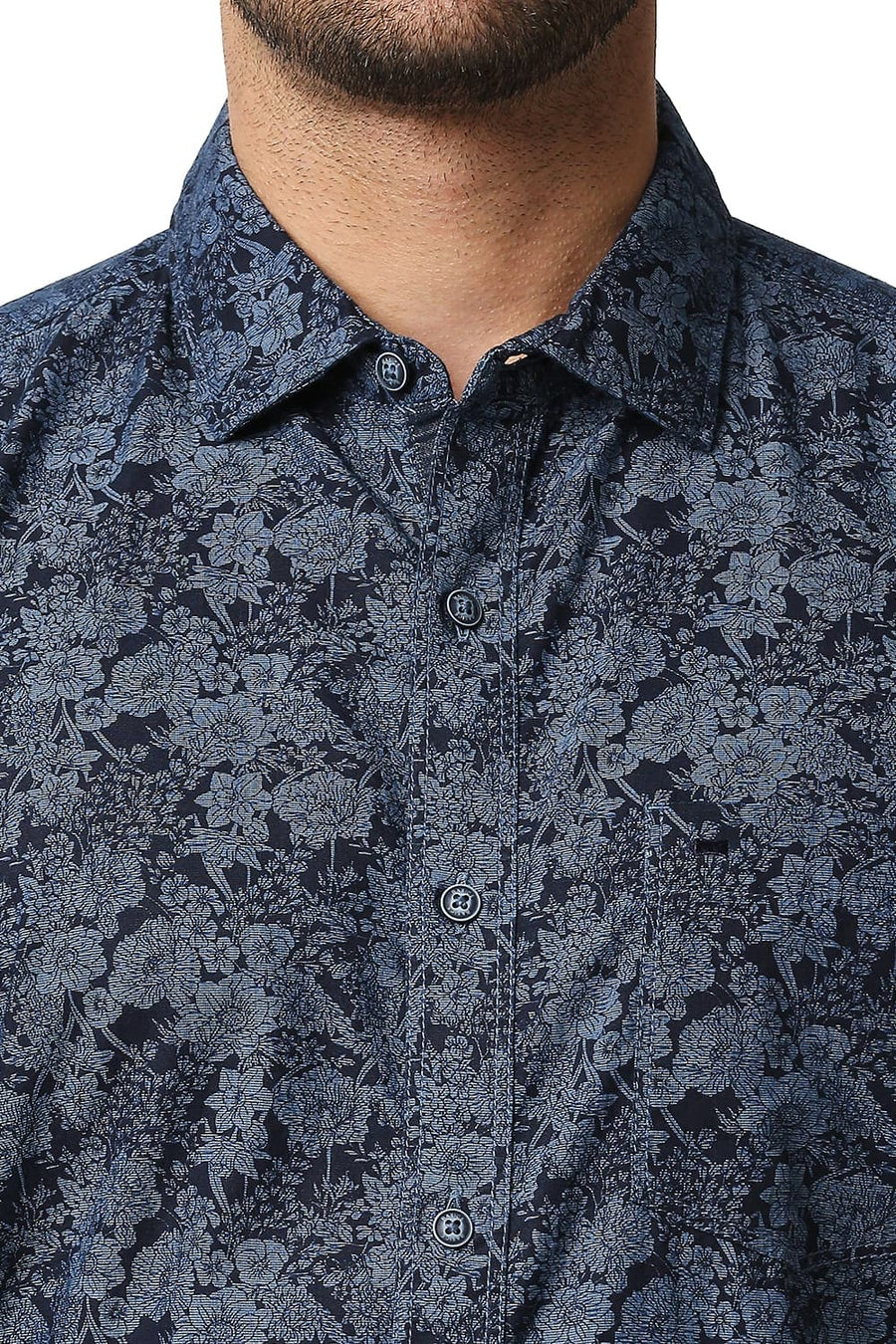 BASICS SLIM FIT MOONLIGHT BLUE INDIGO PRINTED SHIRT
