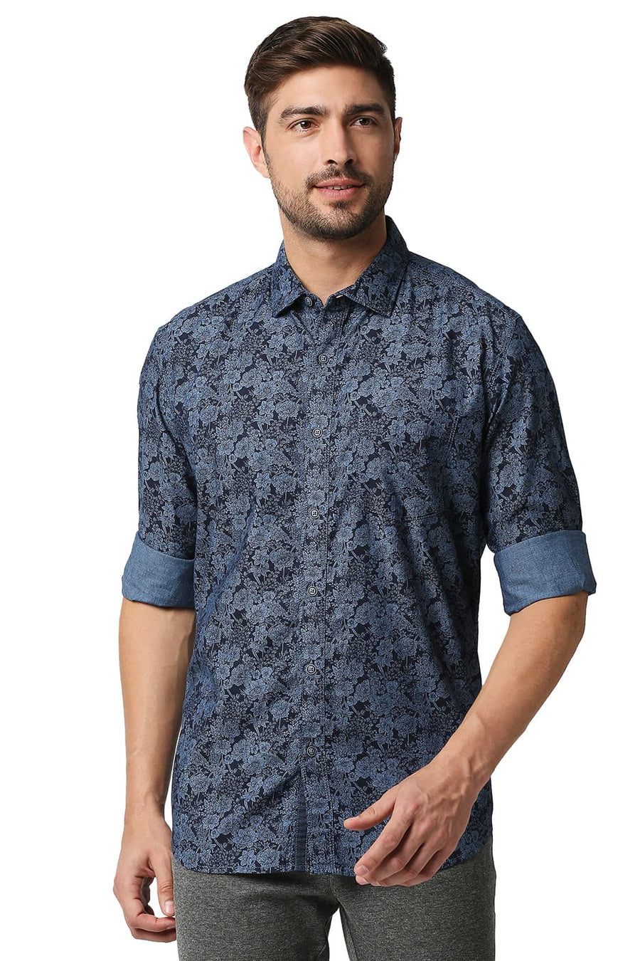 BASICS SLIM FIT MOONLIGHT BLUE INDIGO PRINTED SHIRT