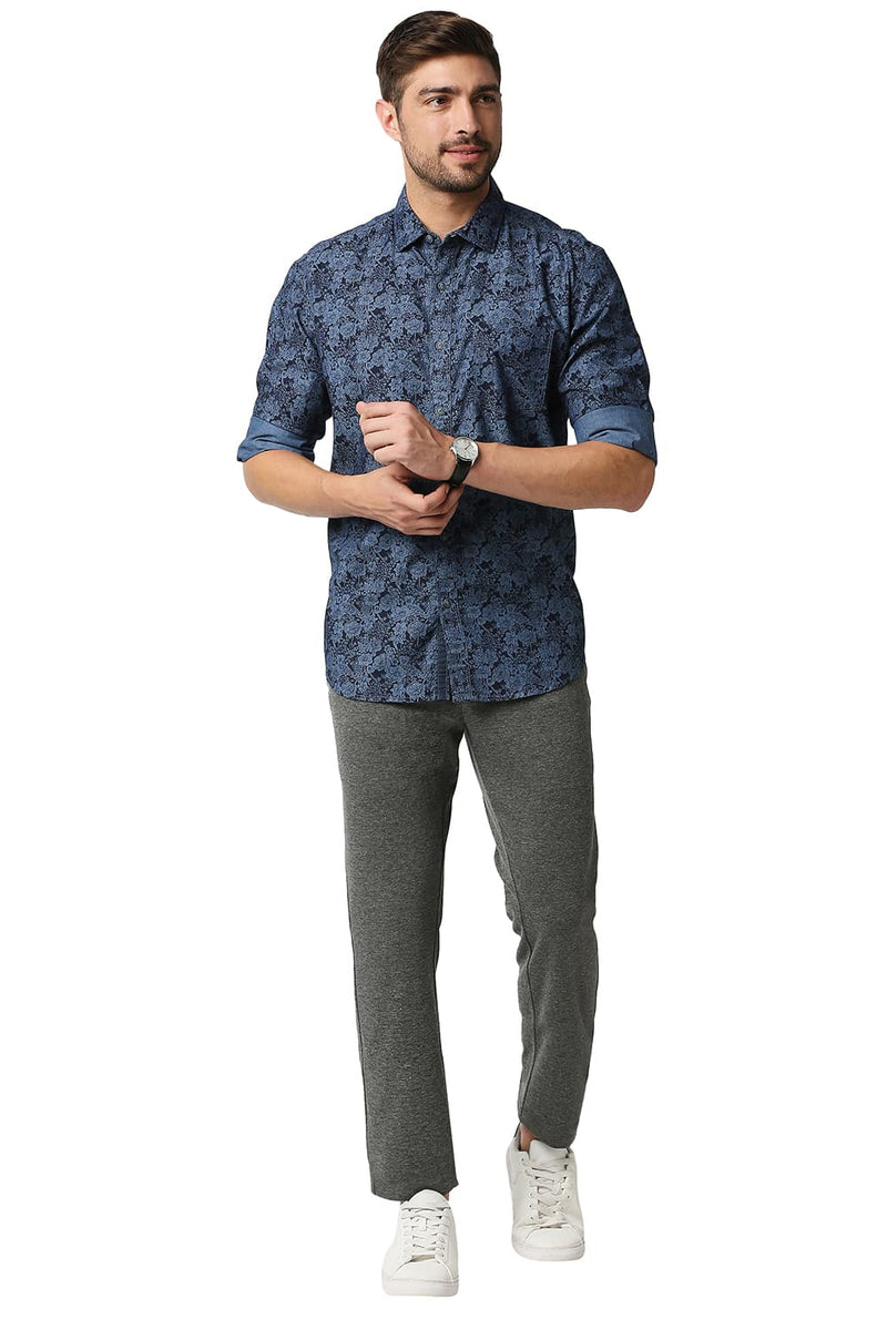 BASICS SLIM FIT INDIGO PRINTED SHIRT