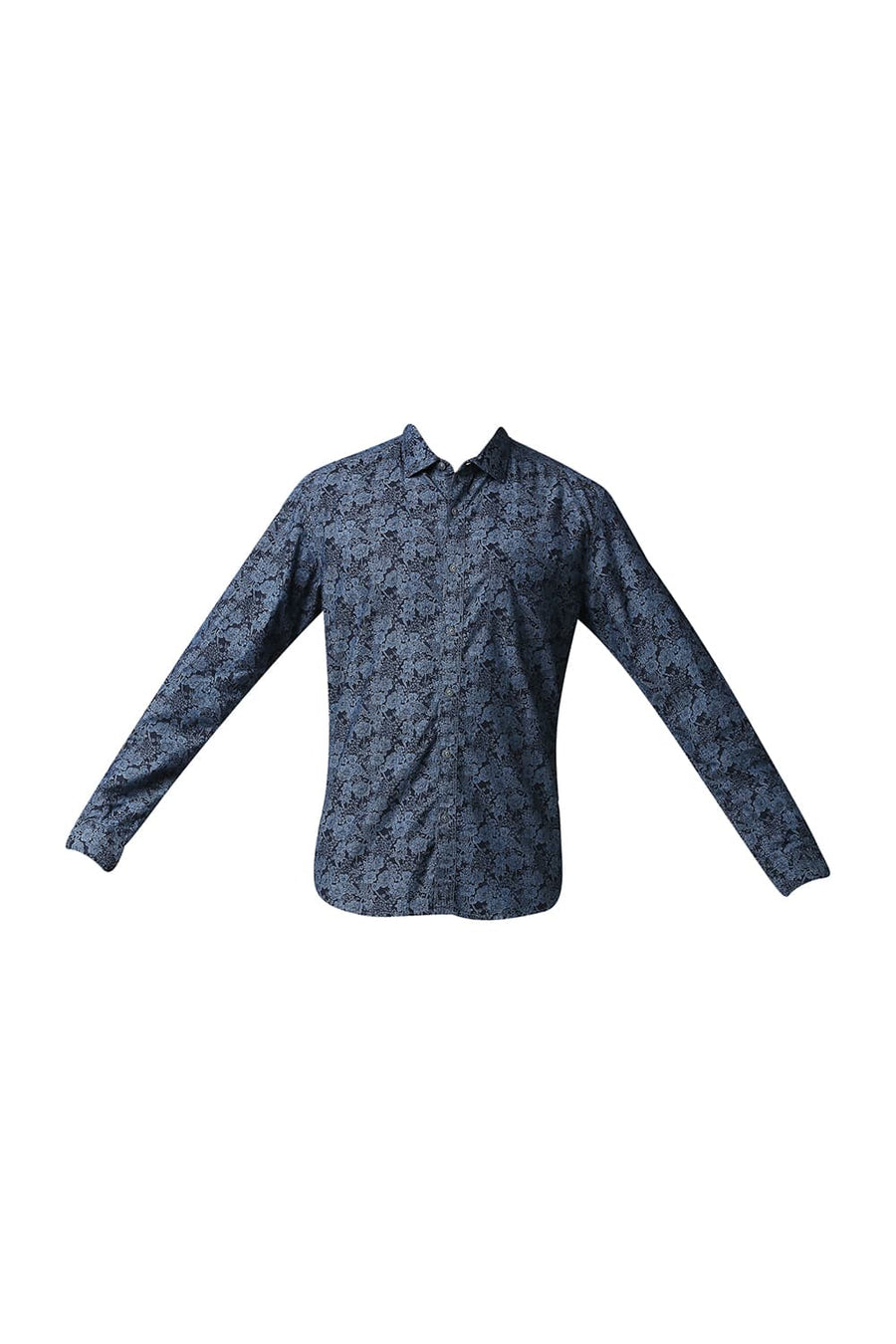 BASICS SLIM FIT MOONLIGHT BLUE INDIGO PRINTED SHIRT
