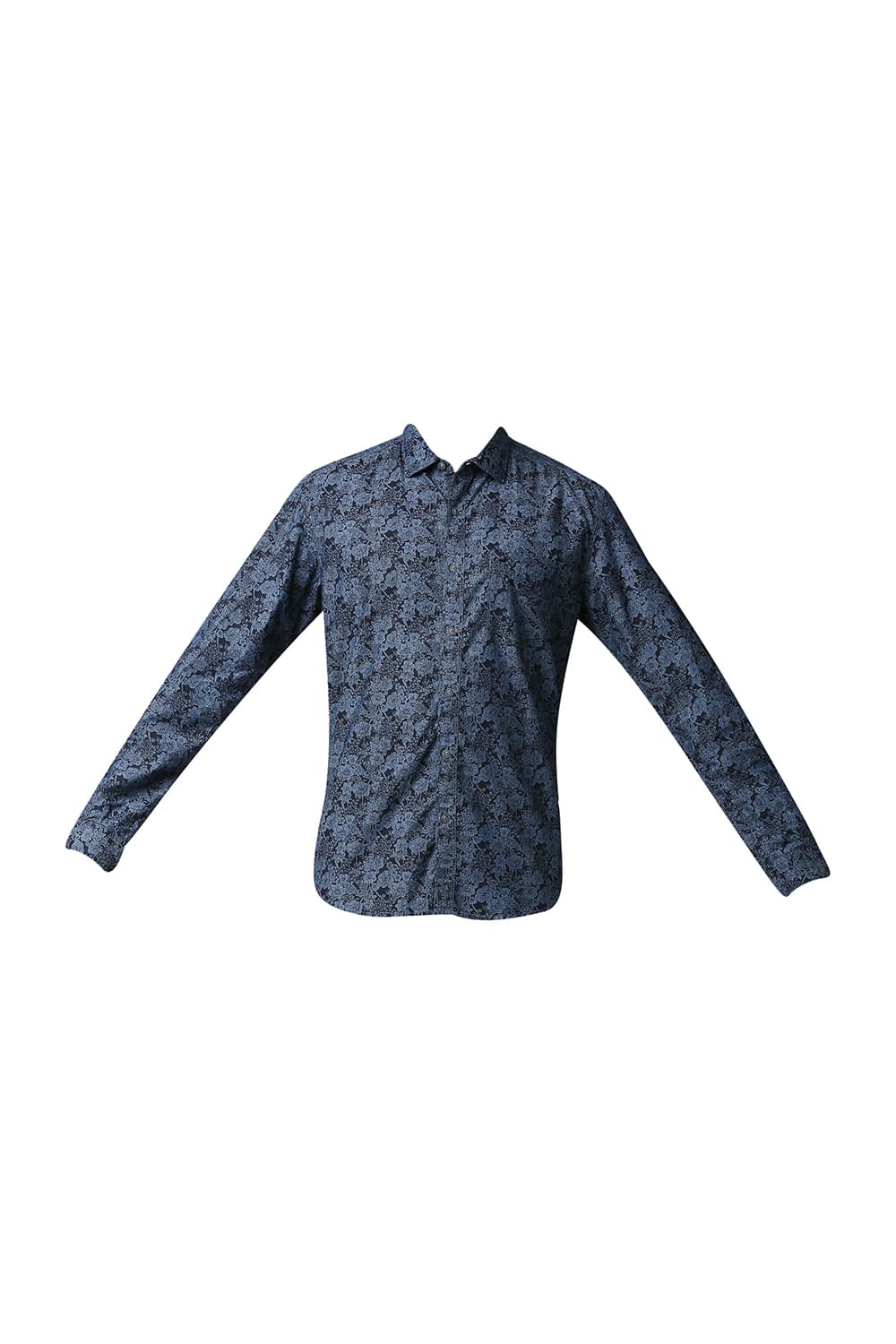 BASICS SLIM FIT INDIGO PRINTED SHIRT