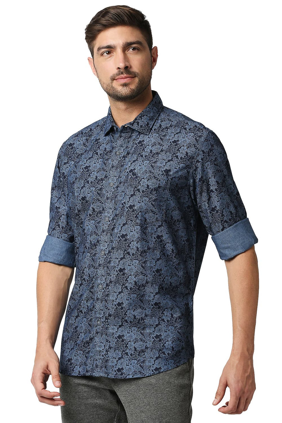 BASICS SLIM FIT MOONLIGHT BLUE INDIGO PRINTED SHIRT