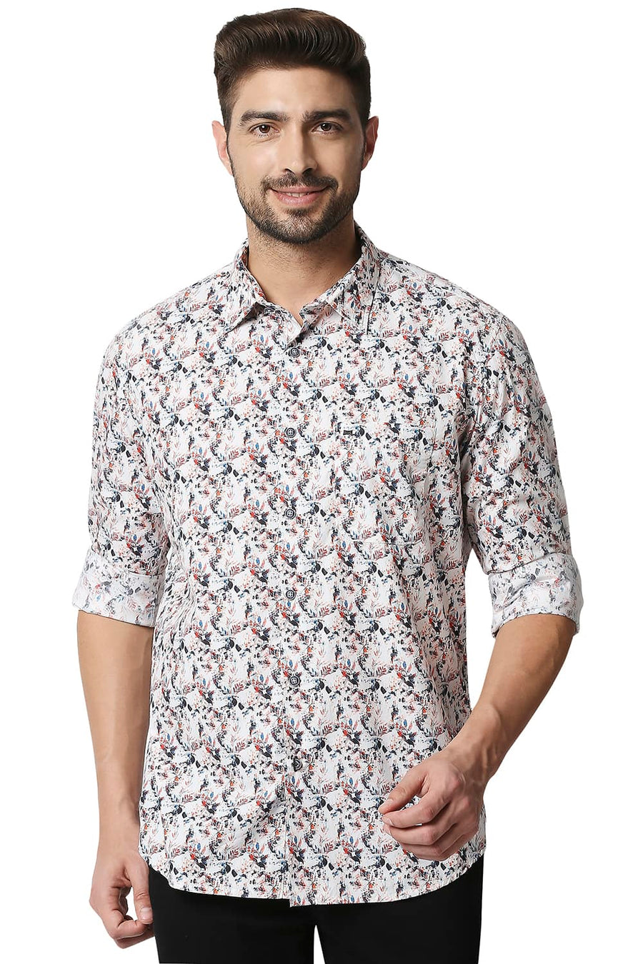 BASICS SLIM FIT KOI ORANGE DIGITAL POPLIN PRINTED SHIRT