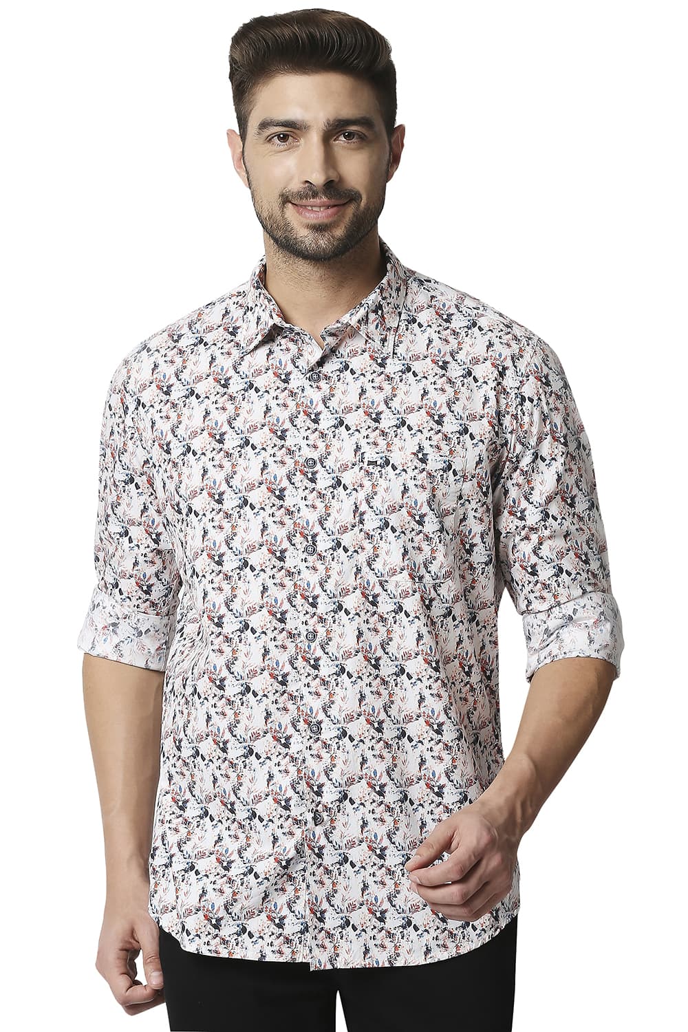 BASICS SLIM FIT DIGITAL POPLIN PRINTED SHIRT