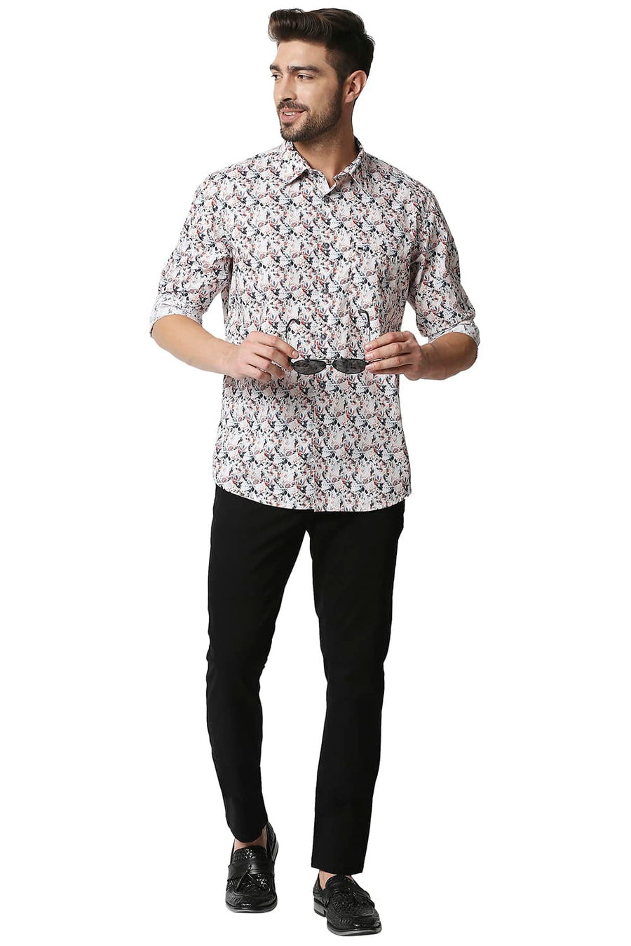 BASICS SLIM FIT KOI ORANGE DIGITAL POPLIN PRINTED SHIRT