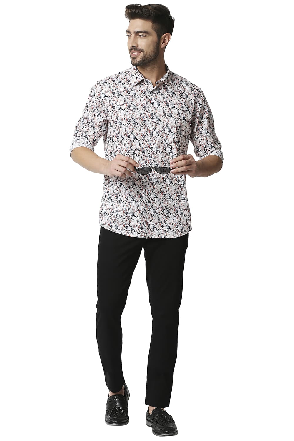 BASICS SLIM FIT DIGITAL POPLIN PRINTED SHIRT