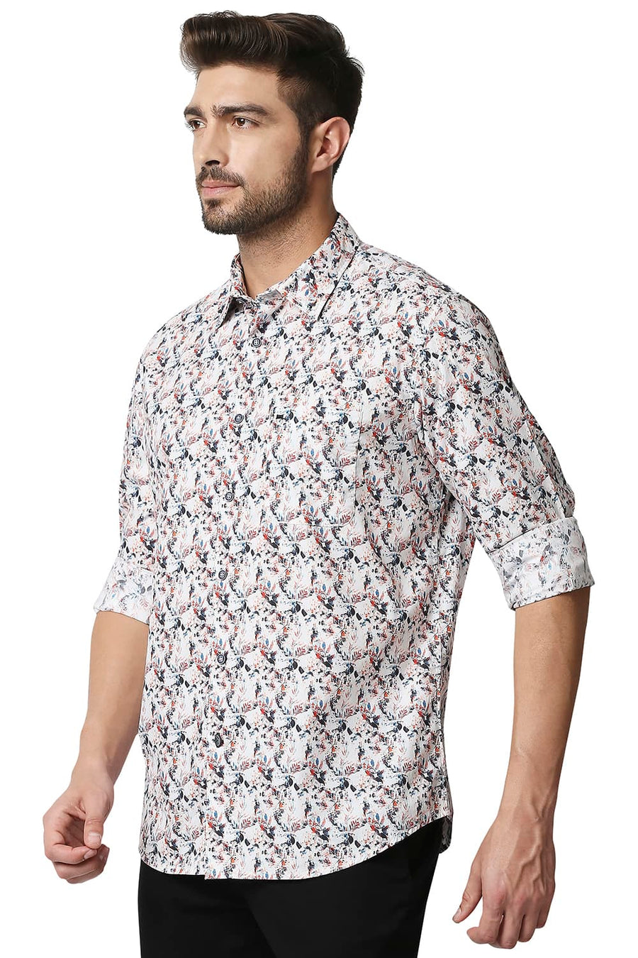 BASICS SLIM FIT KOI ORANGE DIGITAL POPLIN PRINTED SHIRT