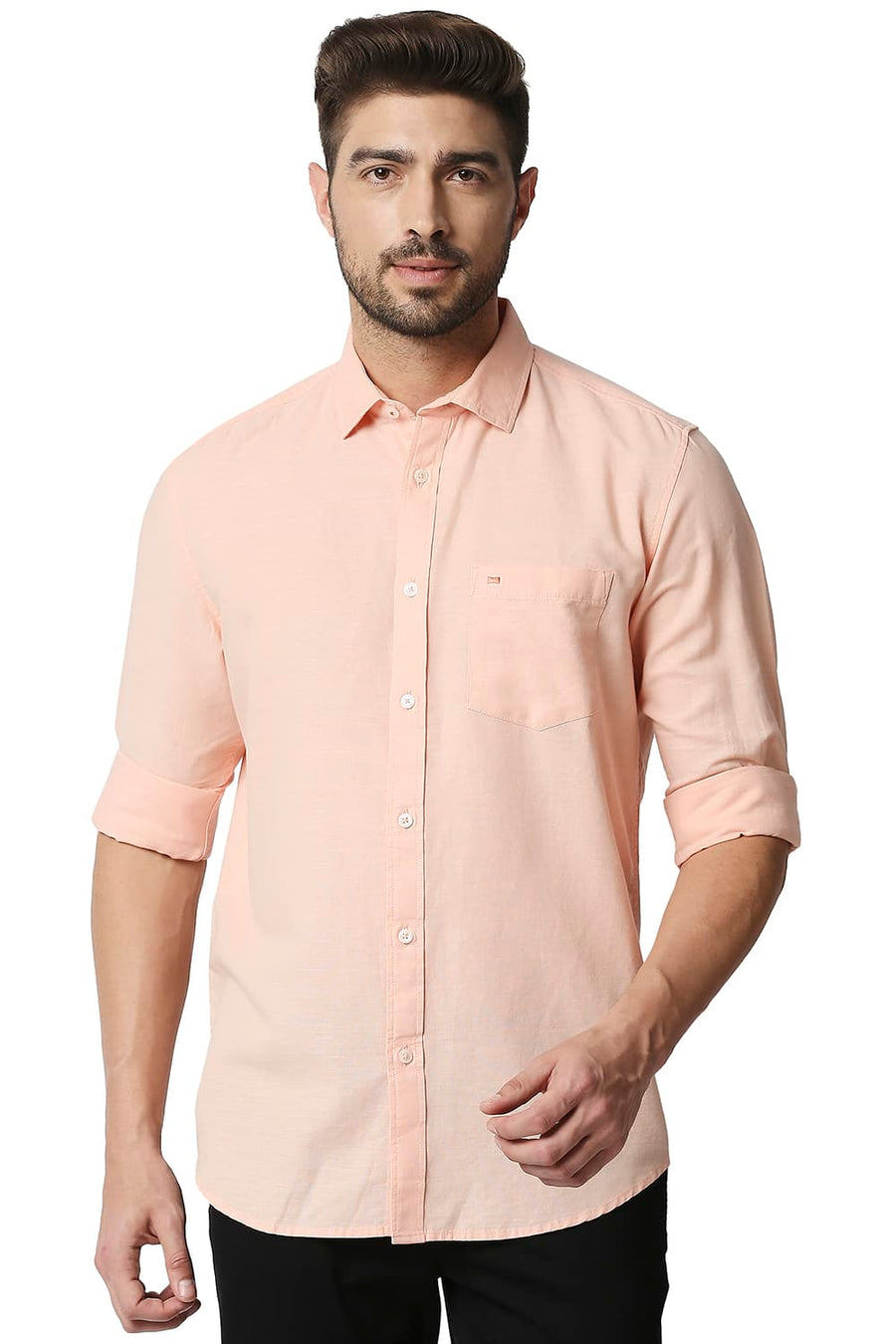 BASICS SLIM FIT PEACH BLOOM COTTON HEMP SHIRT