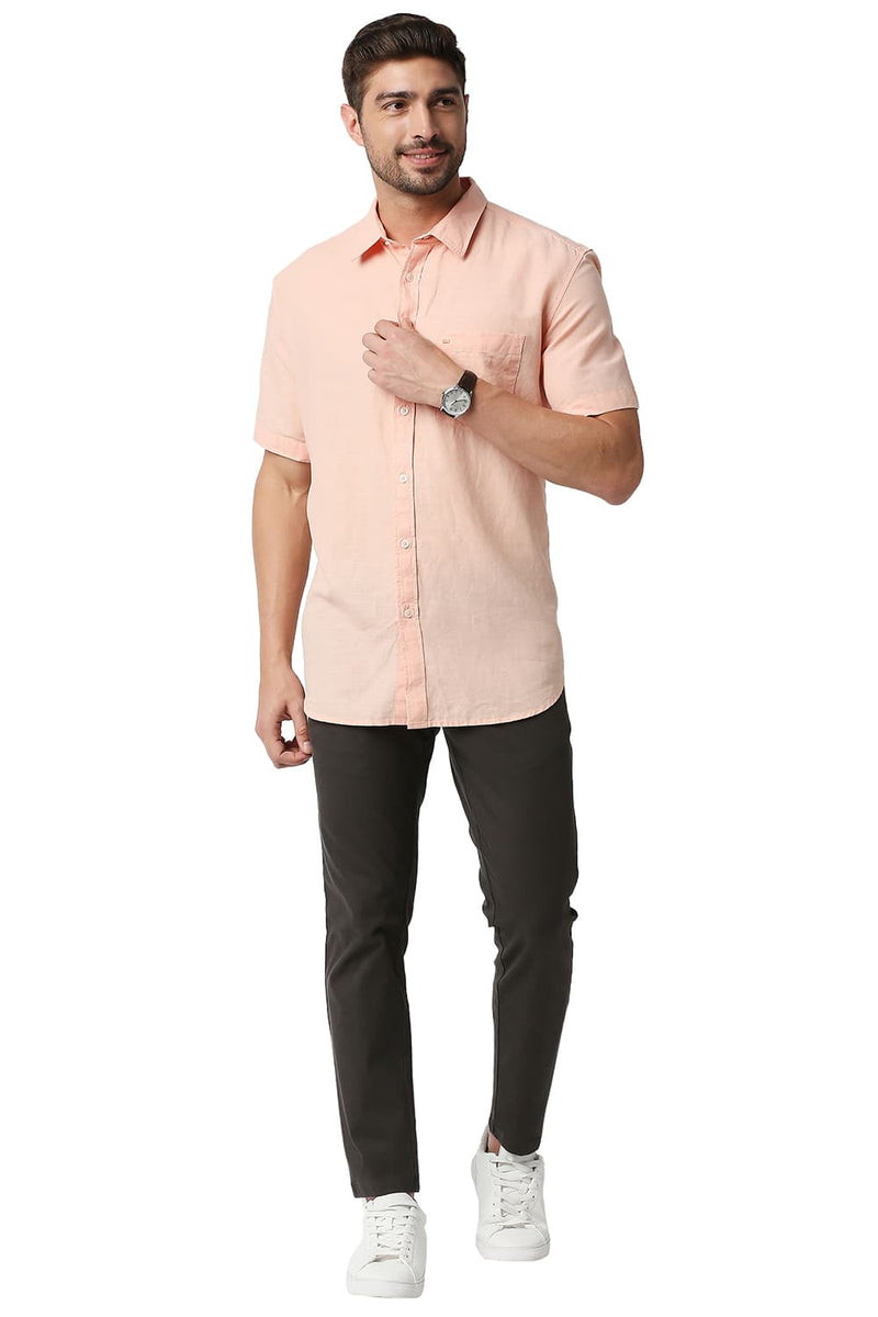 BASICS SLIM FIT COTTON HEMP HALFSLEEVES SHIRT