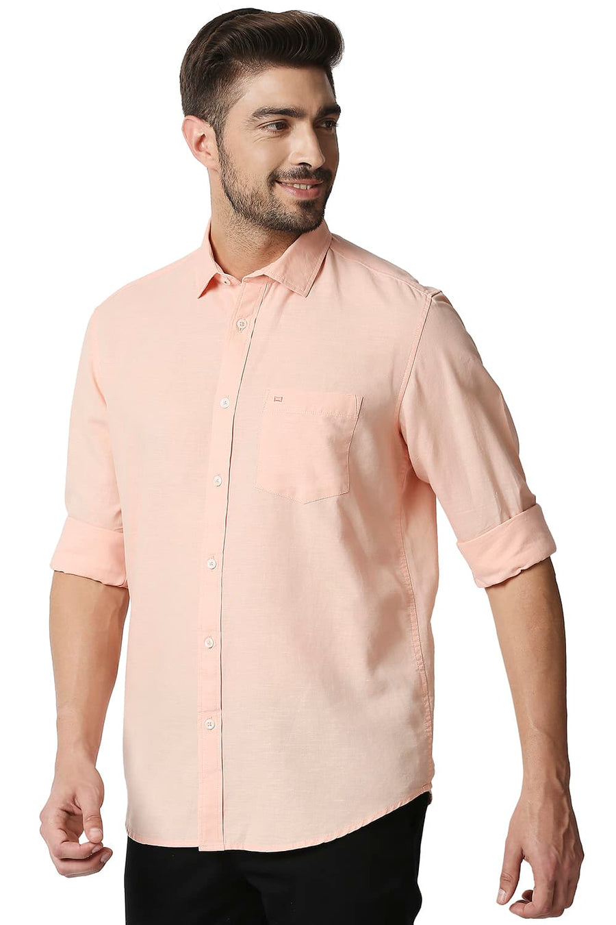 BASICS SLIM FIT PEACH BLOOM COTTON HEMP SHIRT