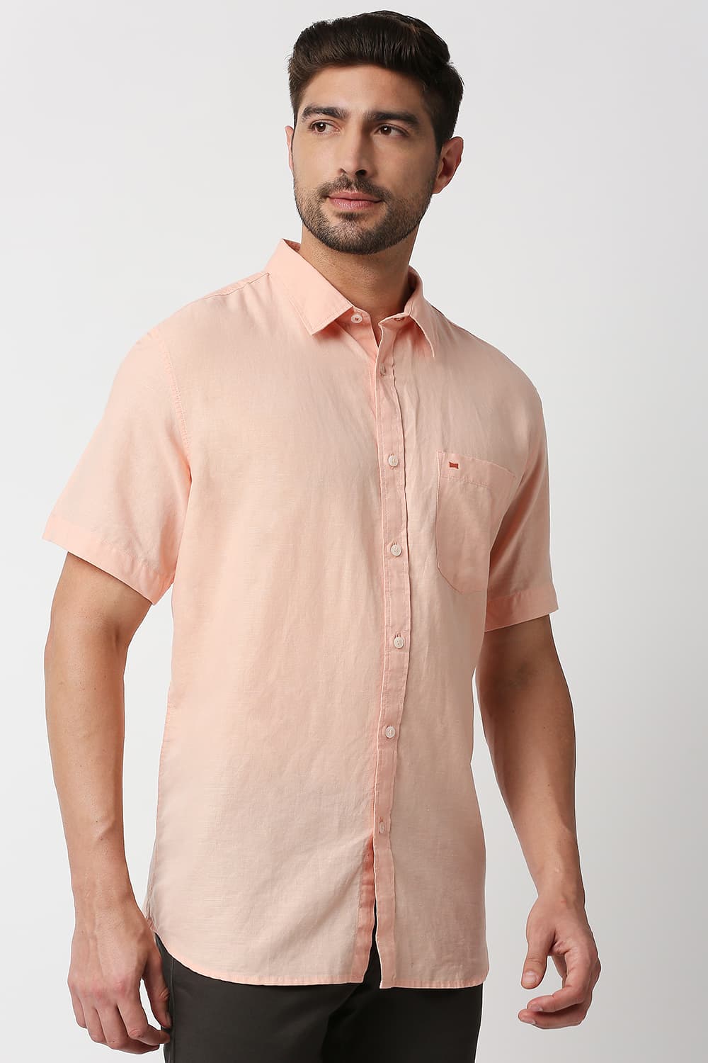 Slim Fit Cotton Hemp Halfsleeves Shirt