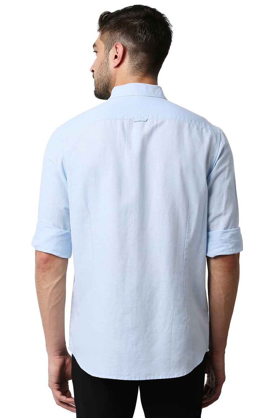 BASICS SLIM FIT POWDER BLUE COTTON HEMP SHIRT
