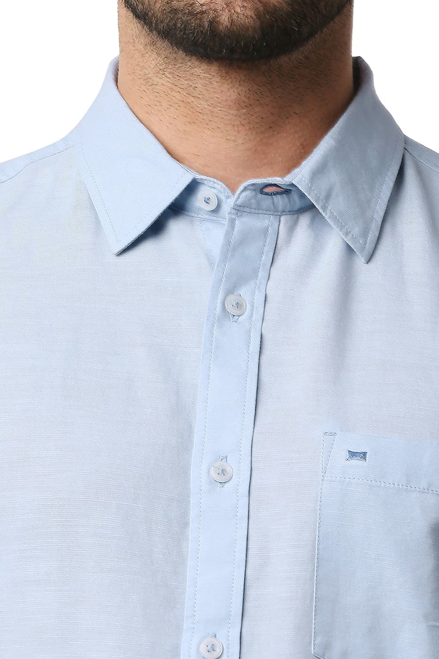 BASICS SLIM FIT POWDER BLUE COTTON HEMP SHIRT