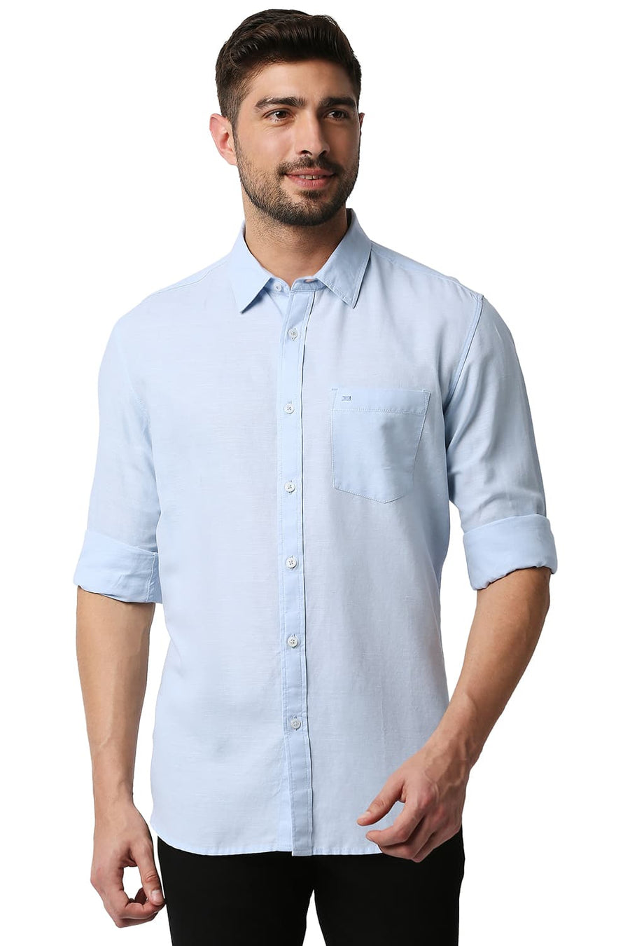 BASICS SLIM FIT POWDER BLUE COTTON HEMP SHIRT