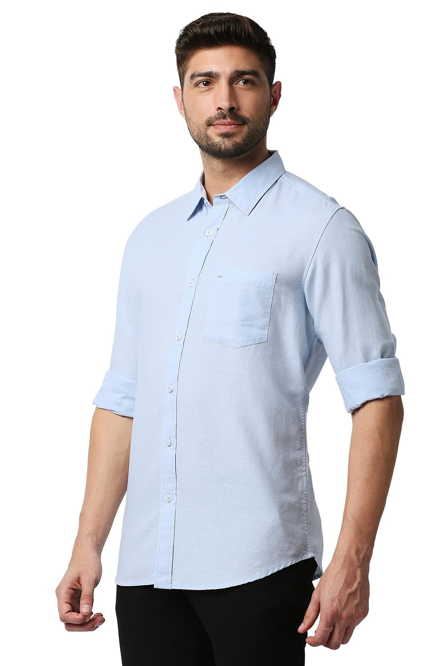 BASICS SLIM FIT POWDER BLUE COTTON HEMP SHIRT