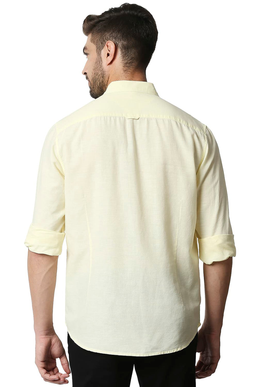 BASICS SLIM FIT TENDER YELLOW COTTON HEMP SHIRT