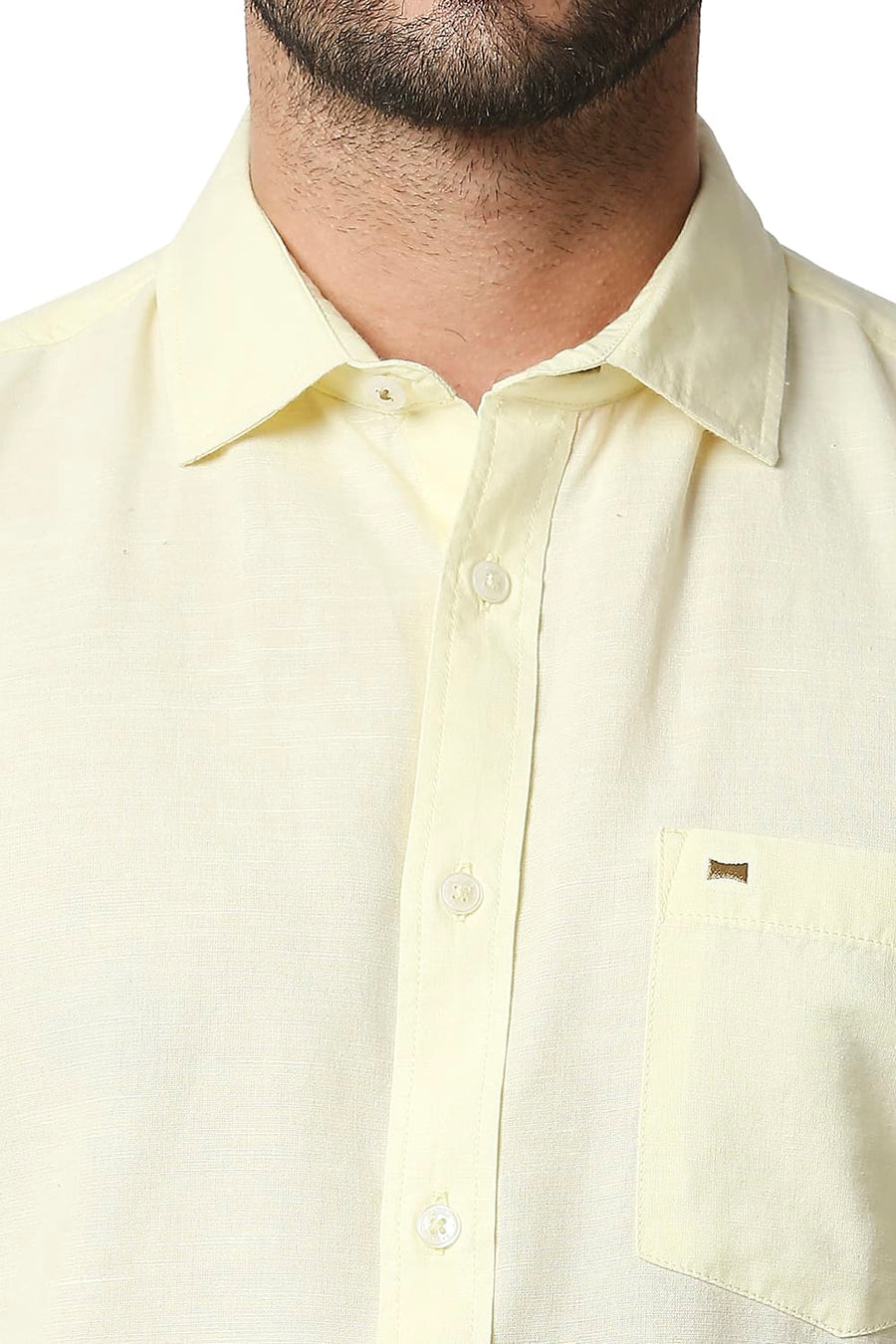 BASICS SLIM FIT TENDER YELLOW COTTON HEMP SHIRT