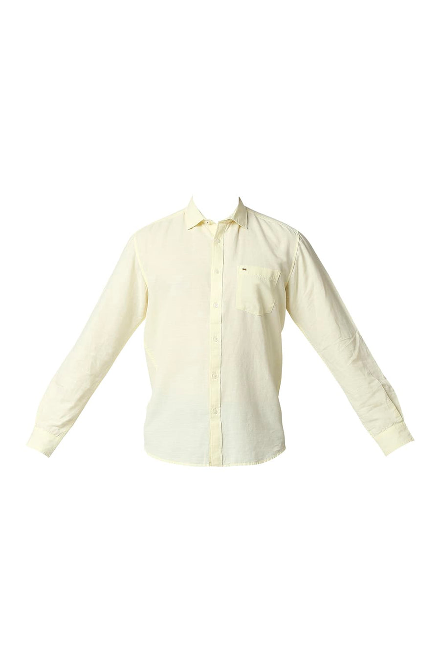 BASICS SLIM FIT TENDER YELLOW COTTON HEMP SHIRT