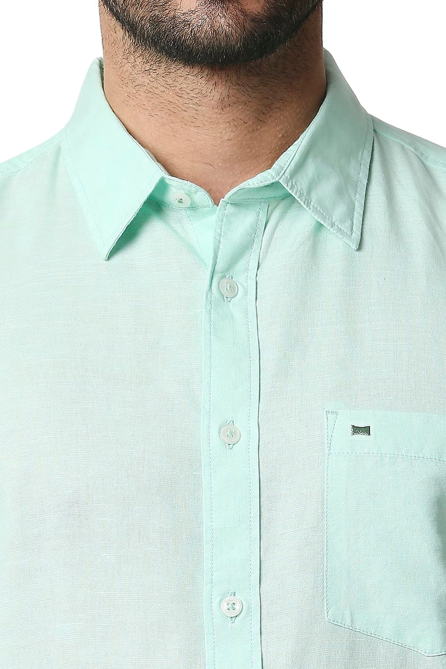 BASICS SLIM FIT BROOK GREEN COTTON HEMP SHIRT