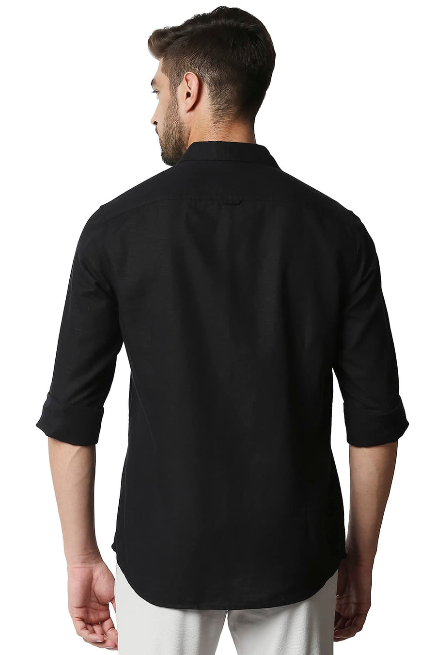 BASICS SLIM FIT CHARCOAL BLACK COTTON HEMP SHIRT