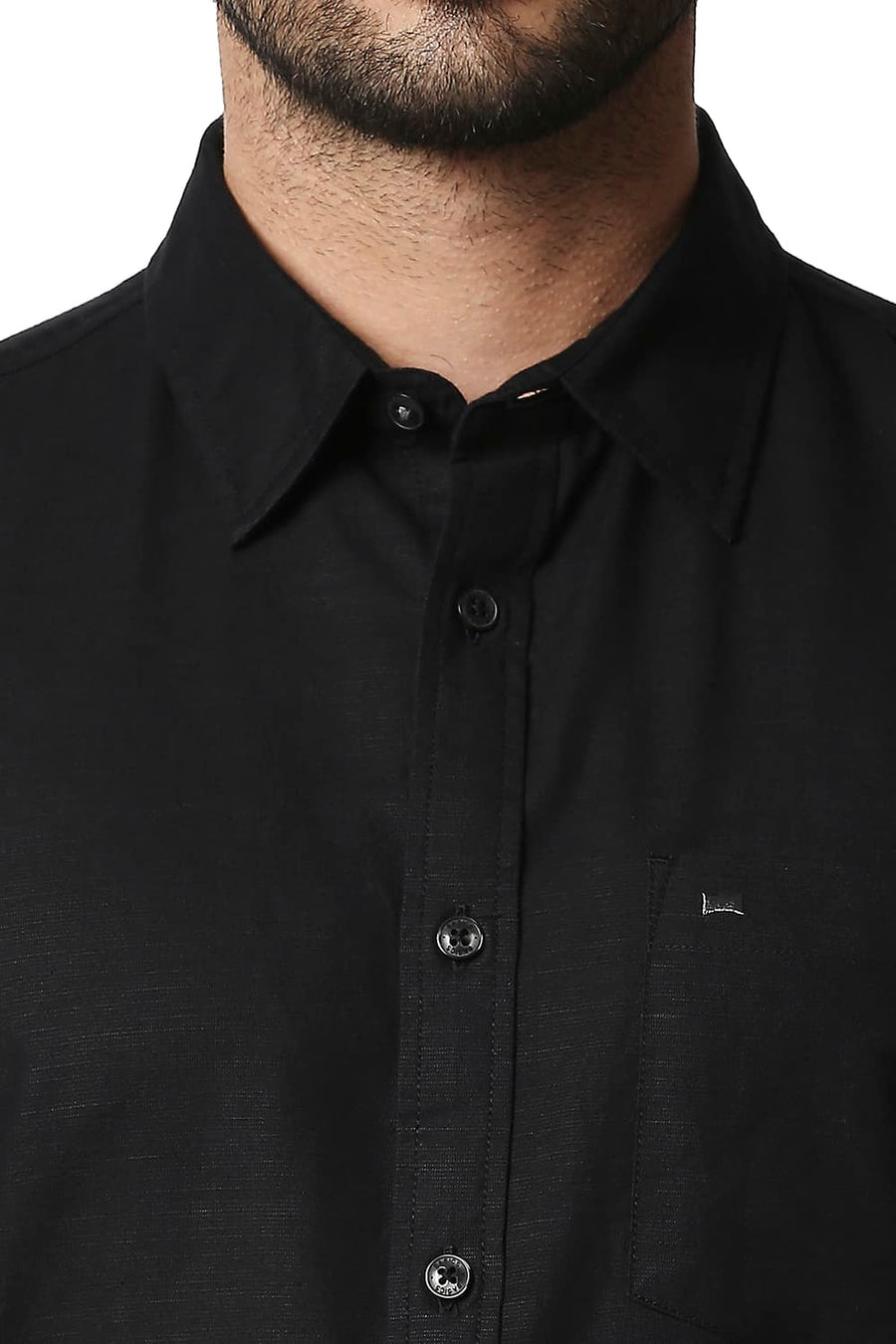 BASICS SLIM FIT CHARCOAL BLACK COTTON HEMP SHIRT