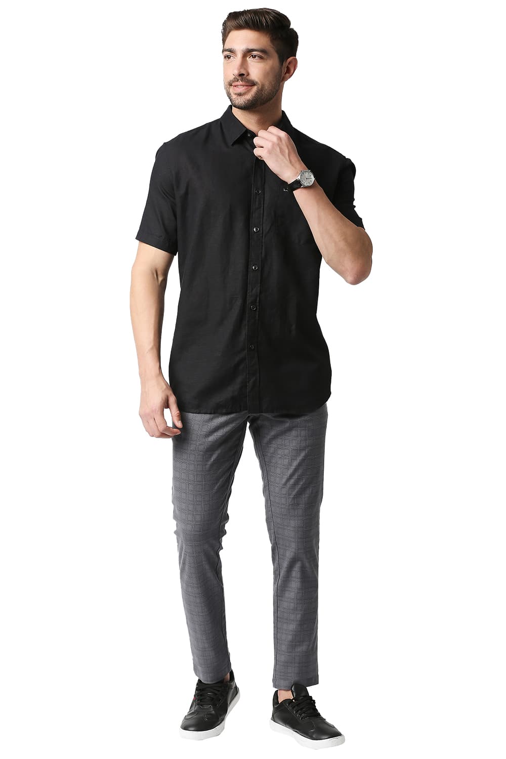 BASICS SLIM FIT COTTON HEMP HALFSLEEVES SHIRT