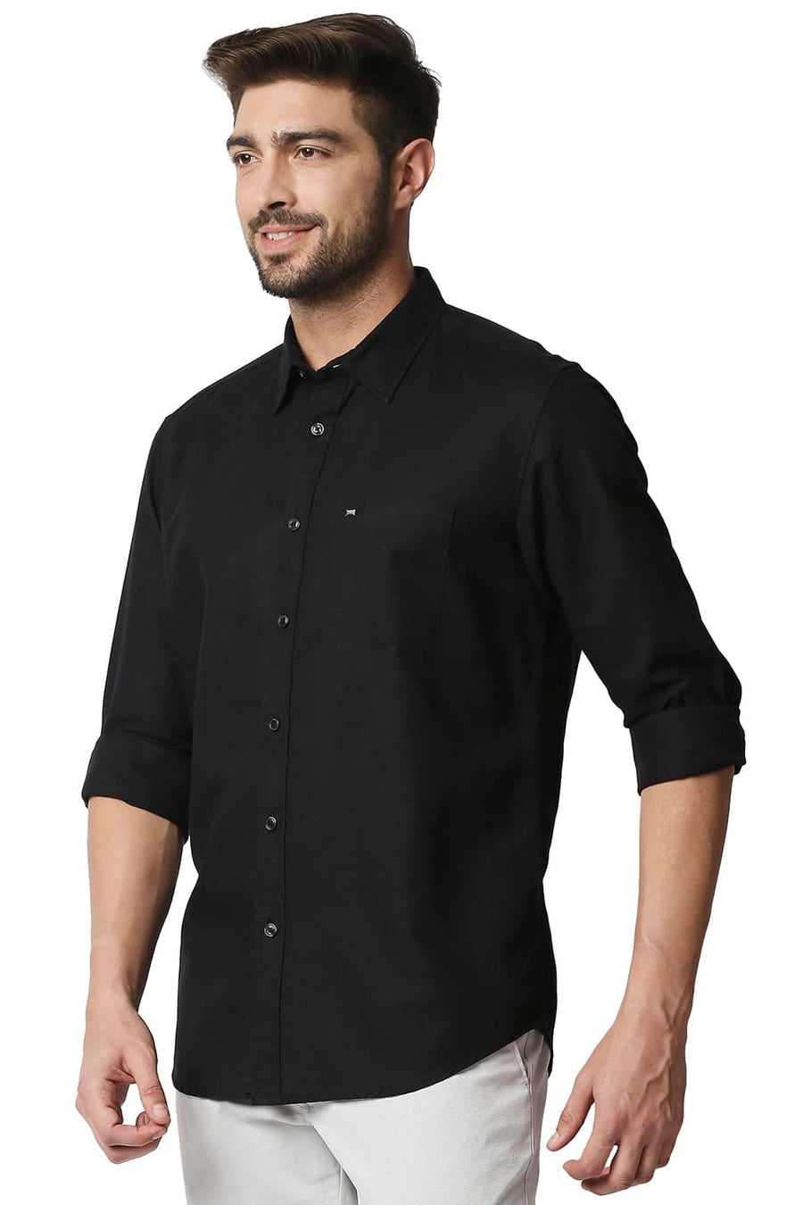 BASICS SLIM FIT CHARCOAL BLACK COTTON HEMP SHIRT