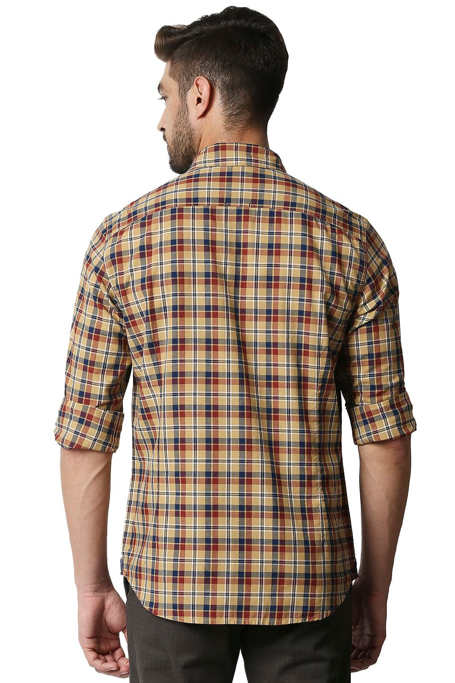 BASICS SLIM FIT LARK KHAKI OXFORD CHECKS SHIRT