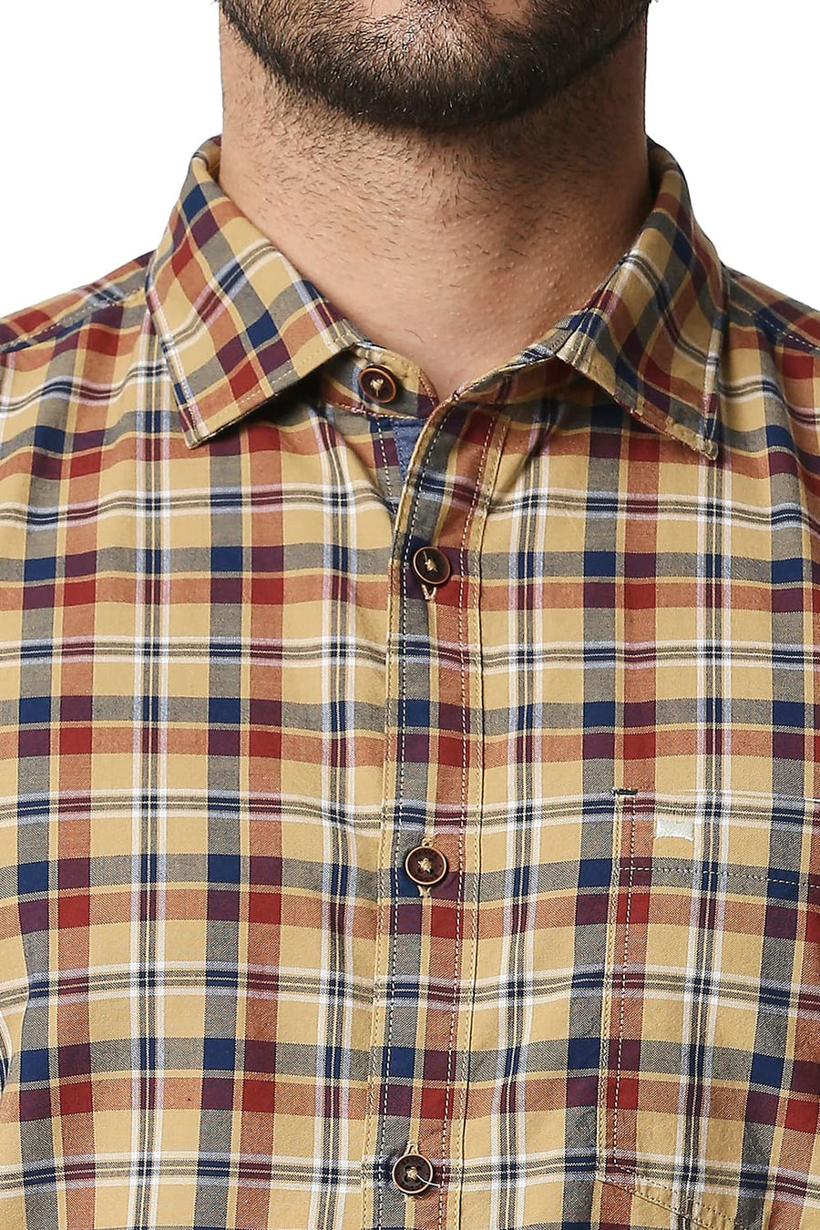 BASICS SLIM FIT LARK KHAKI OXFORD CHECKS SHIRT